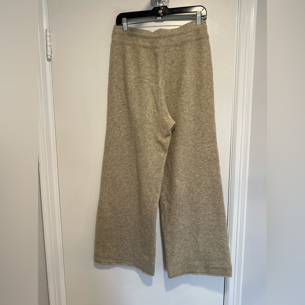 Zara tan knit Sz:M Fuzzy Wool blend Extra wide-leg lounge pants drawstring waist - Picture 2 of 10